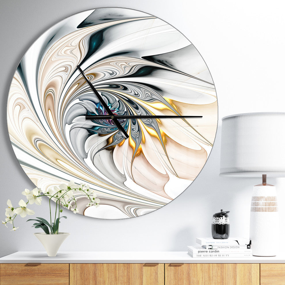 White Stained Glass Floral Art Oversized Modern Metal Clock, 23x23
