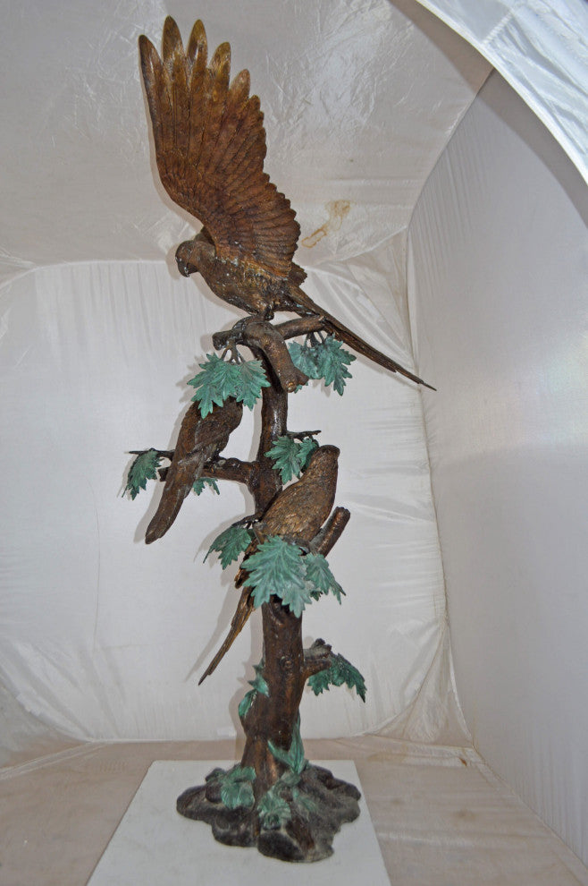 Three Parrots on a Tree Large size Bronze Statue - Size: 25"L x 31"W x 57"H.