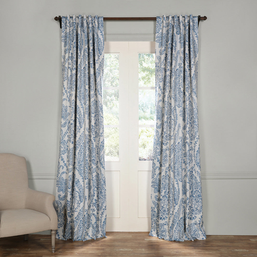 Tea Time Blackout Room Darkening Room Darkening Curtain Pair, China Blue, 50x108