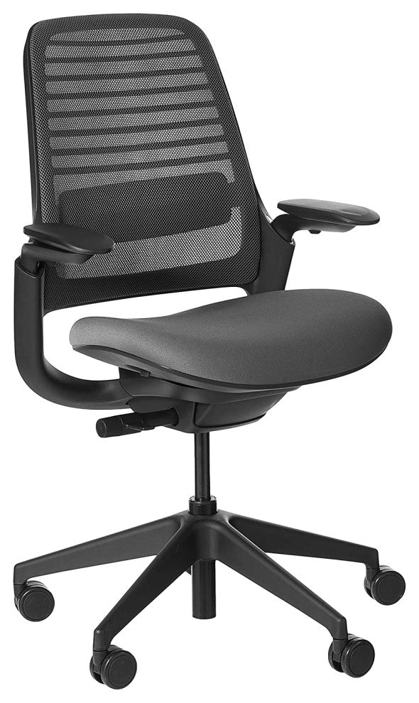 Modern Office Chair, Polyester Seat & Mesh Back With Lumbar Support, Graphite