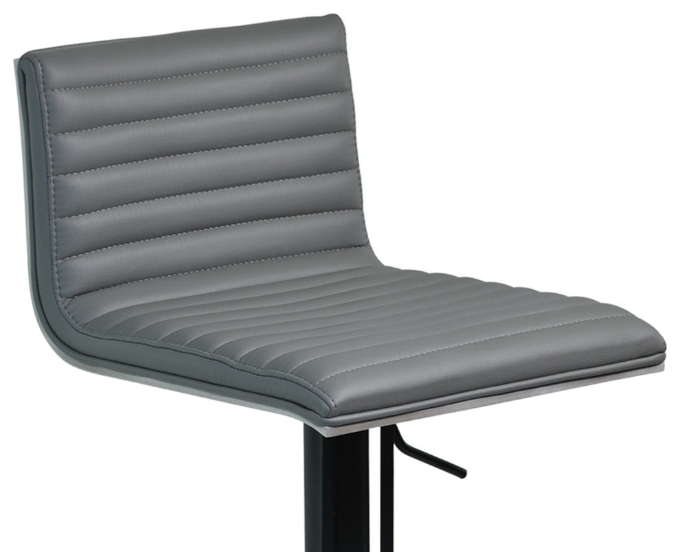 Gray Faux Leather Armless Swivel Bar Stool With Black Metal Base