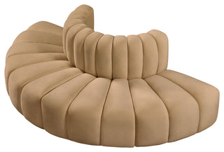 Arc Upholstered Outward Curved Modular Sectional, Camel, 4-Piece: Reverse Corner (4), Velvet