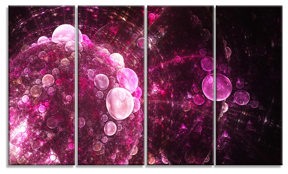 Pink on Black World Bubbles, Floral Canvas Art Print, 48"x28", 4 Panels