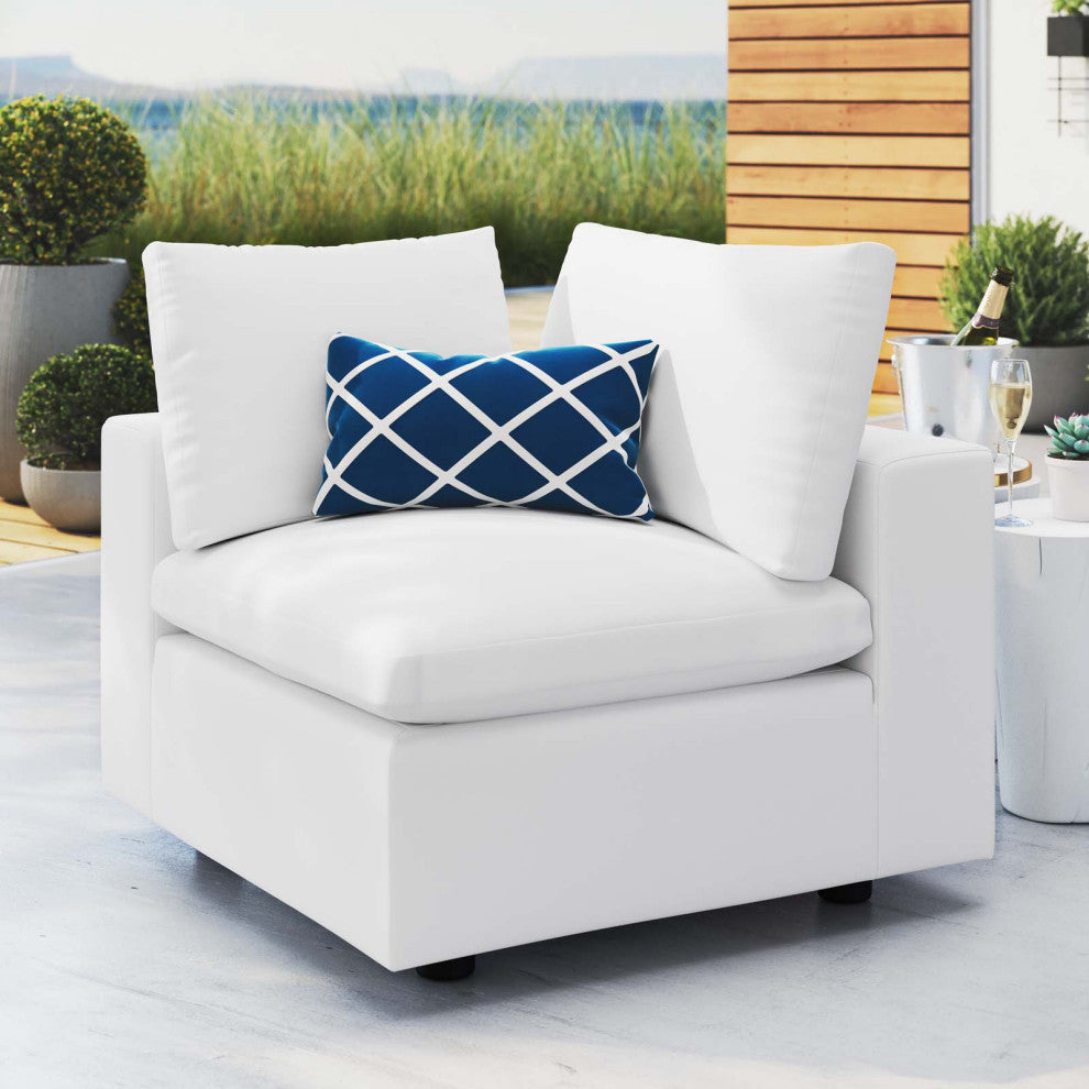 Lounge Sofa Corner Chair, Sunbrella, White, Modern, Outdoor Patio Hospitality