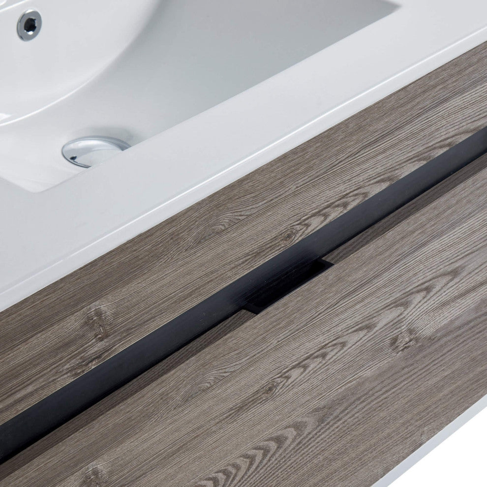 Alpine Wall Mount Bathroom Vanity and Sink, Gray Walnut, 30"