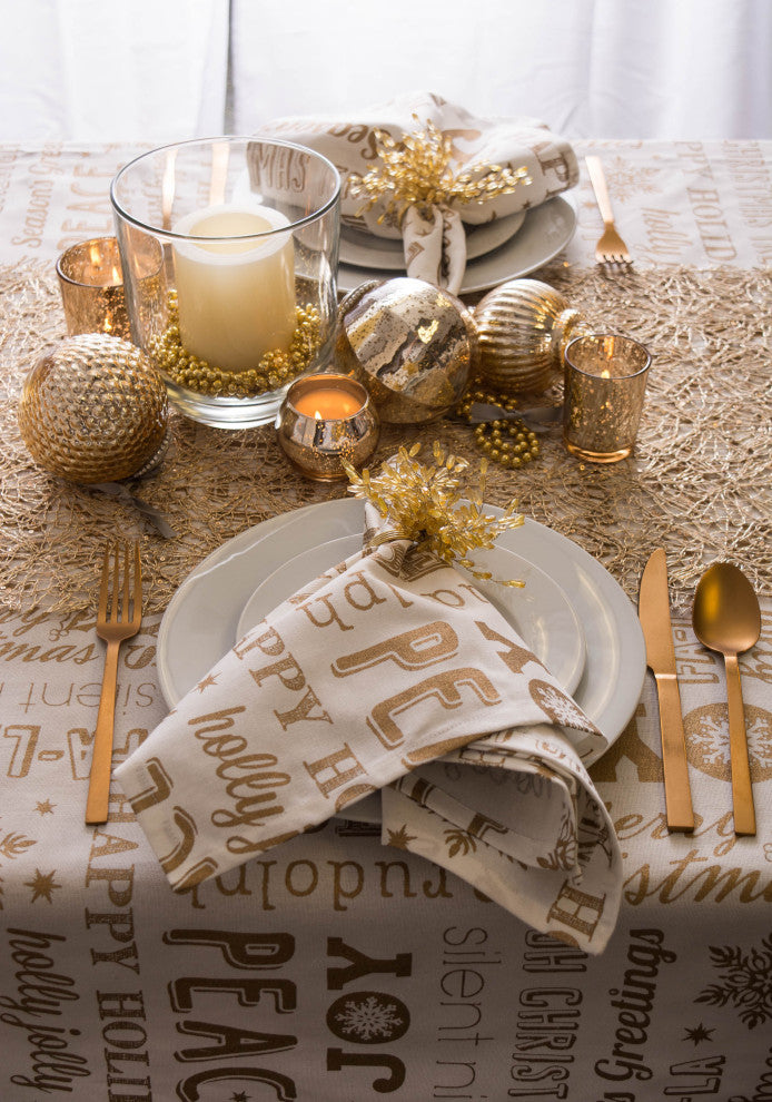 Gold Christmas Collage Tablecloth 70 Round