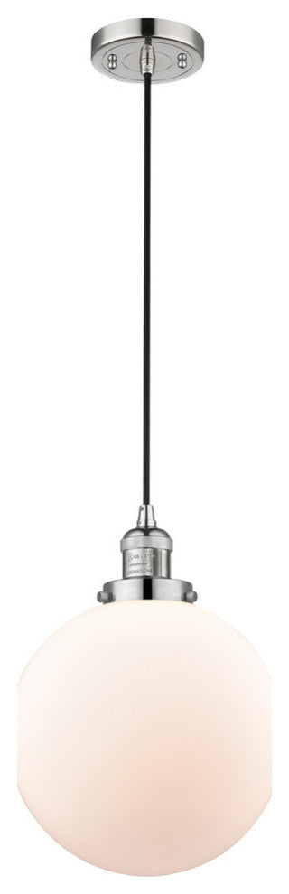 X-Large Beacon 1-Light Mini Pendant, Polished Nickel, Matte White