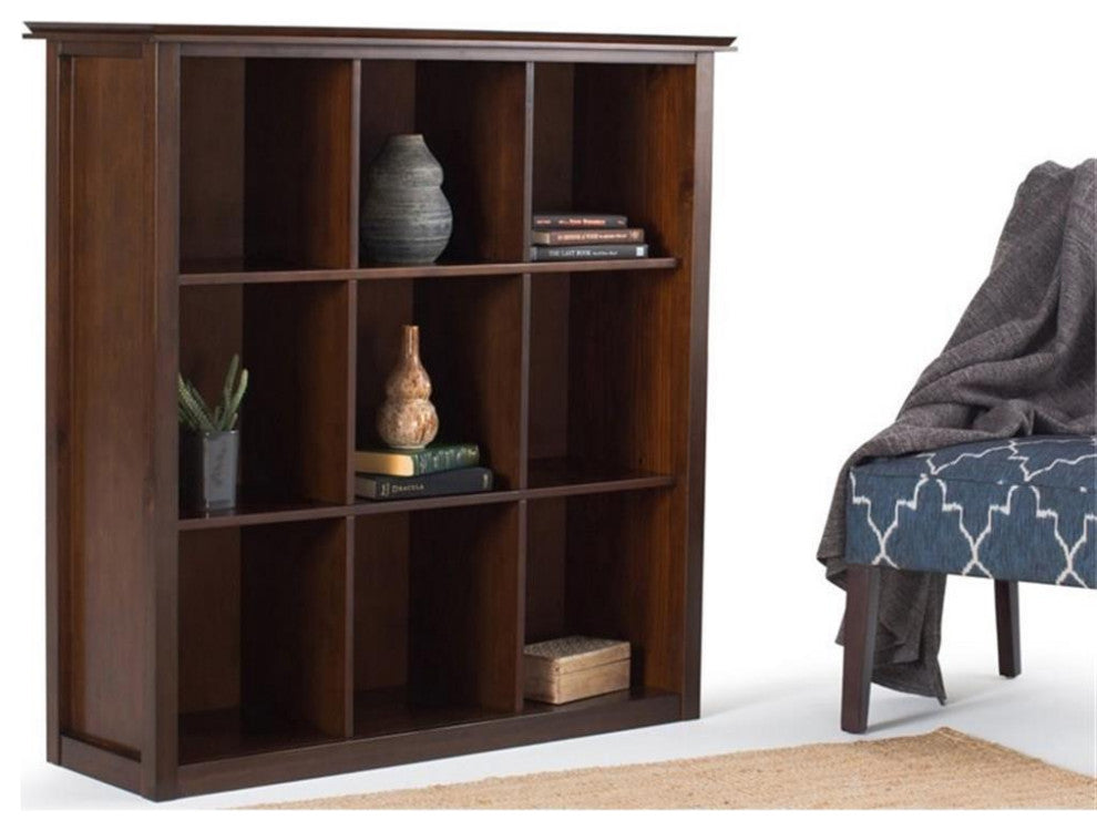 Artisan Solid Wood 45" X 43" 9 Cube Bookcase And Storage Unit In Russet Brown