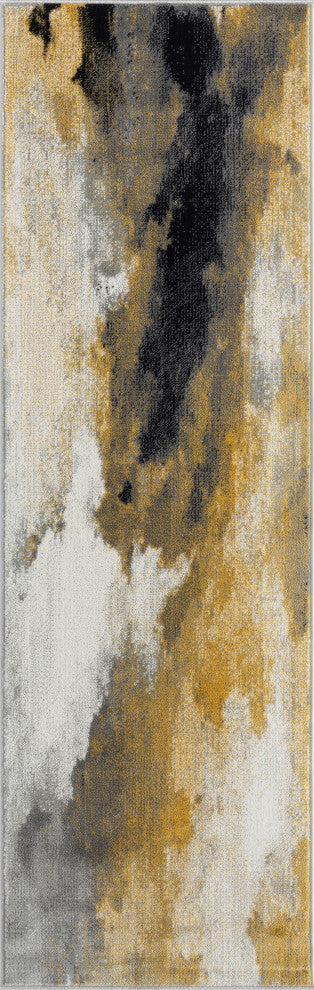 Murrow Contemporary Abstract Yellow/Cream Runner Rug, 2''3''''x7''3''''