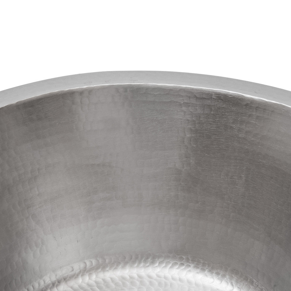 16" Round Hammered Copper Prep Sink, Nickel, 3.5" Drain Opening