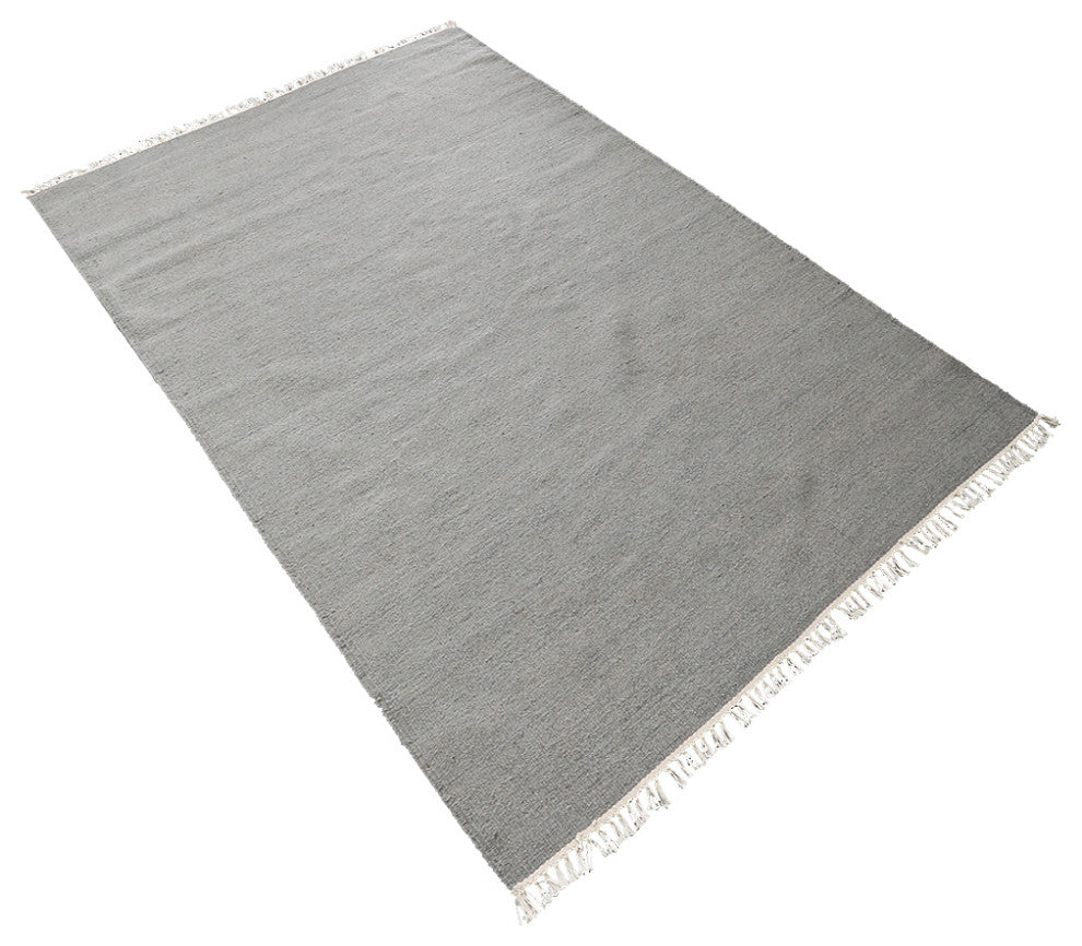 HAND WOVEN FLAT WEAVE KILIM WOOL ECO-FRIENDLY AREA RUGS-Solid,Silver