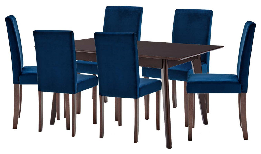 Side Dining Chair and Table Set, Velvet, Drak Brown Blue Navy, Modern, Bistro