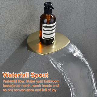 Waterfall Tub Spout Shower System, Handheld Shower Head, Brushed Gold