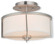 Ceiling Mount With Handcrafted Off-White Fabric Hardback Shade, Brushed Nickel