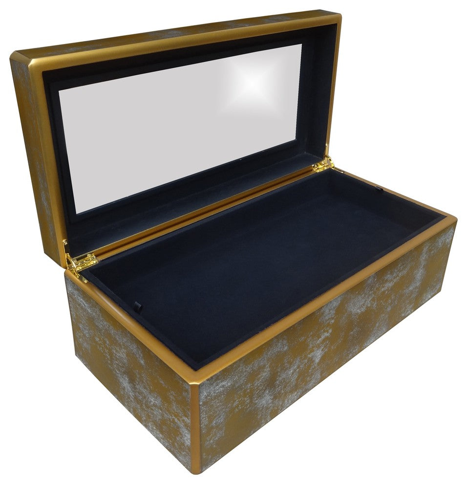 Reverse Painted Mirror Box in Antique Gold, Large