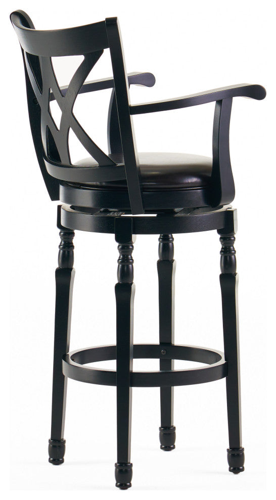Similan Contemporary Bonded Leather Swivel Barstool, Black