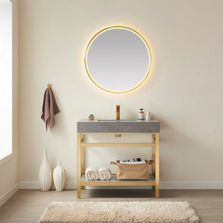 Funes Bath Vanity with Mirror, Brushed Gold Support, 36'', Grey Stone Top