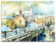 "City of Churches Watercolor" Painting Metal Wall Art, 3 Panels, 36"x28"