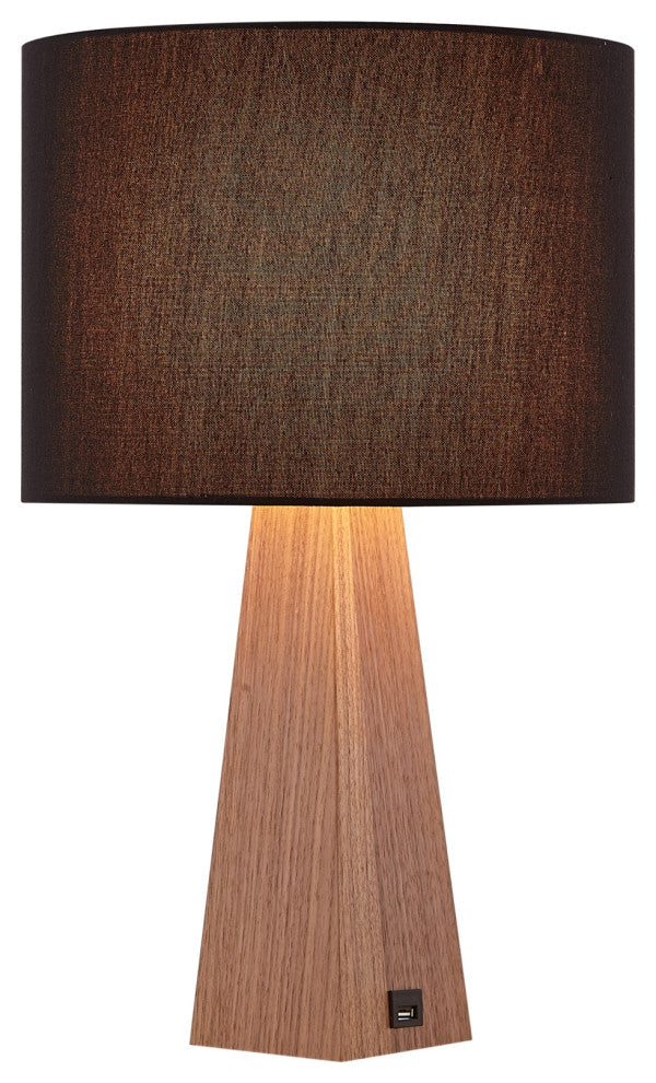 Inspired Home Iona Table Lamp, USB Charger, Black