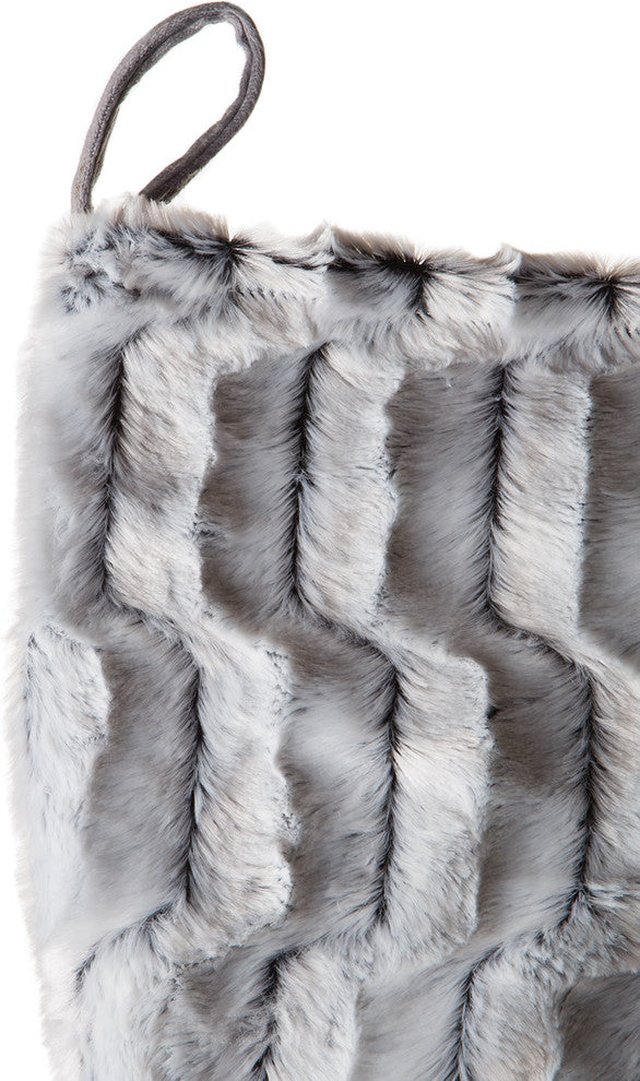 Faux Fur Christmas Stocking, Modern Grey Plush Rabbit