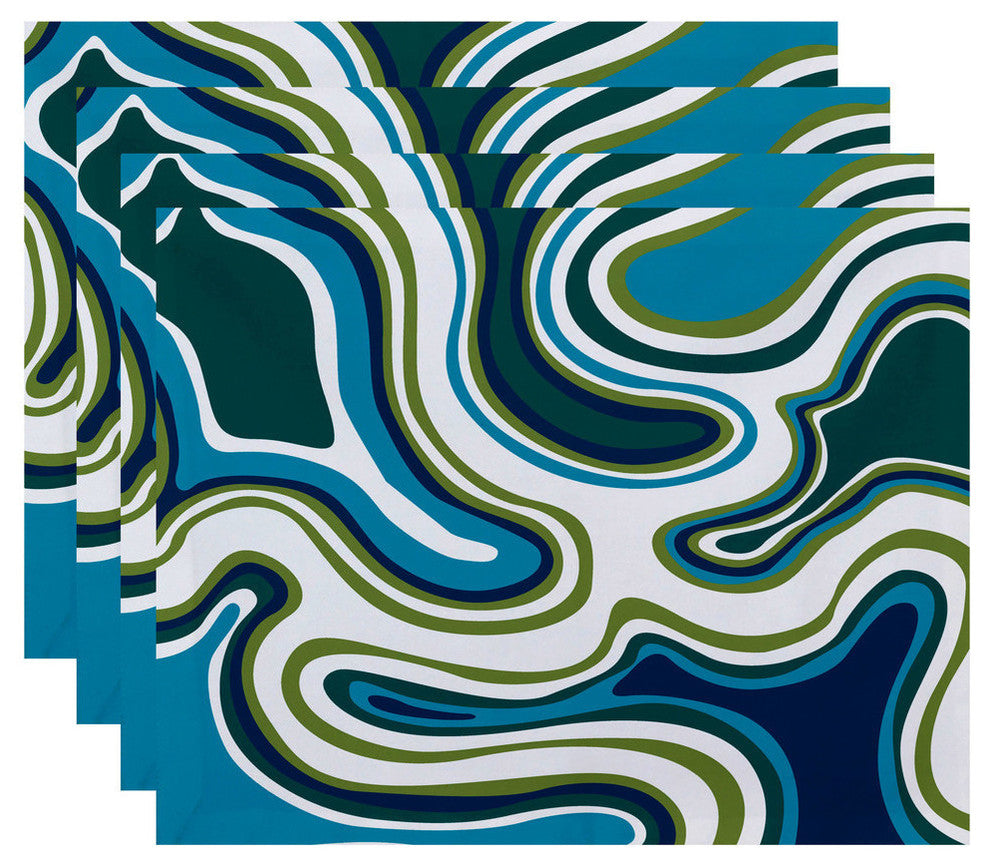 18"x14" Agate, Geometric Print Placemat, Teal, Set of 4