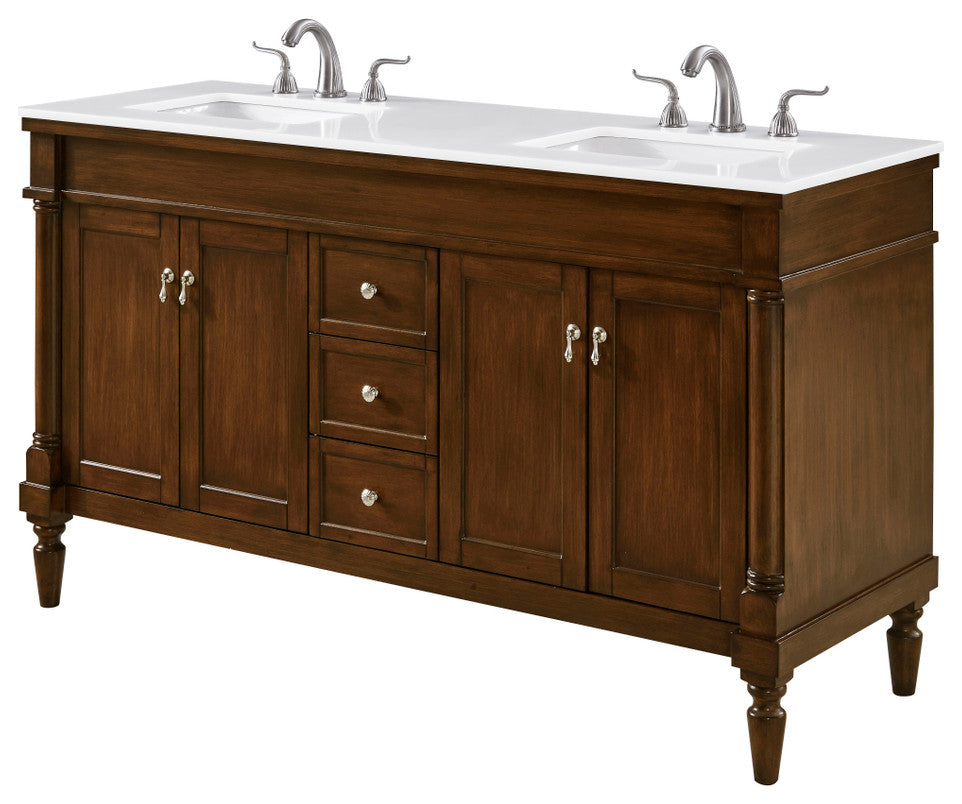 Home Living 60" Single Bathroom Vanity, Walnut With Engineered Marble Top