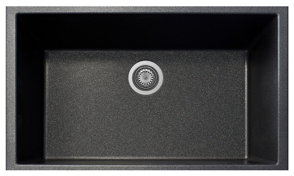 One Series 33" Drop-In Single-Bowl Granite Sink, Black Metallic, Undermount