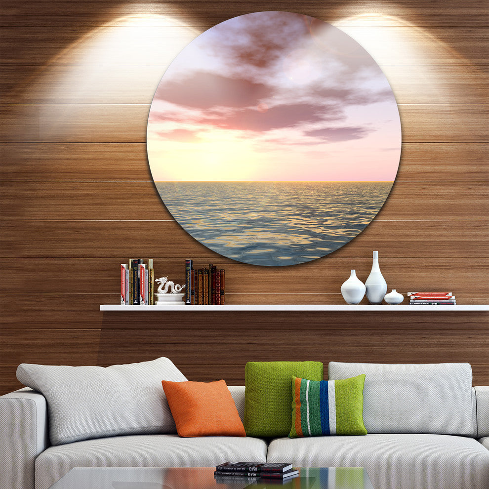 Purple Tinged Atlantic Seashore, Seashore Round Metal Wall Art, 11"