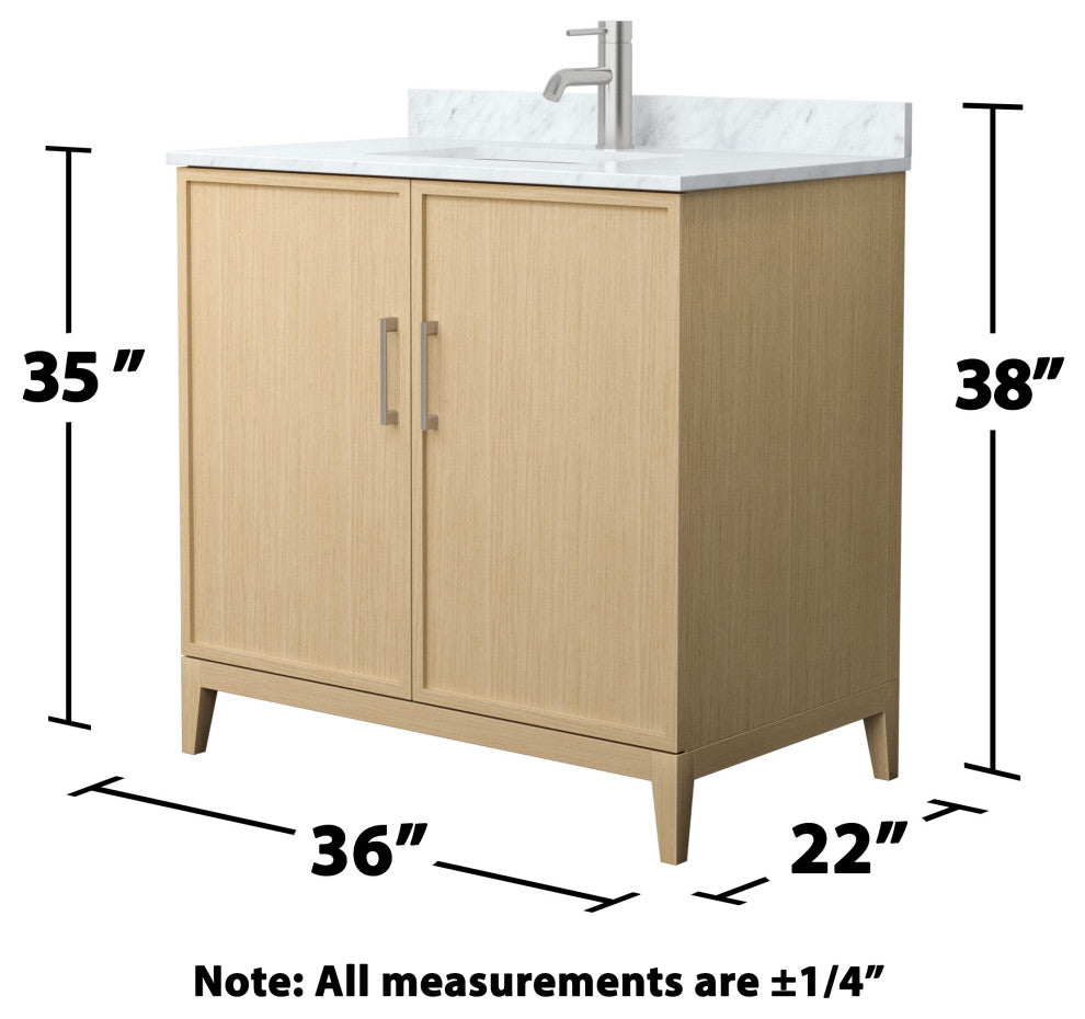 Elan 36" Single Vanity, White Oak, White Carrara Marble Top, Nickel Trim