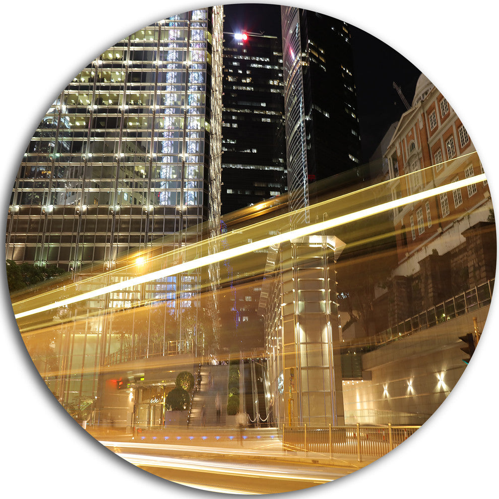 Traffic And Urban Life At Night, Cityscape Round Wall Art, 23"