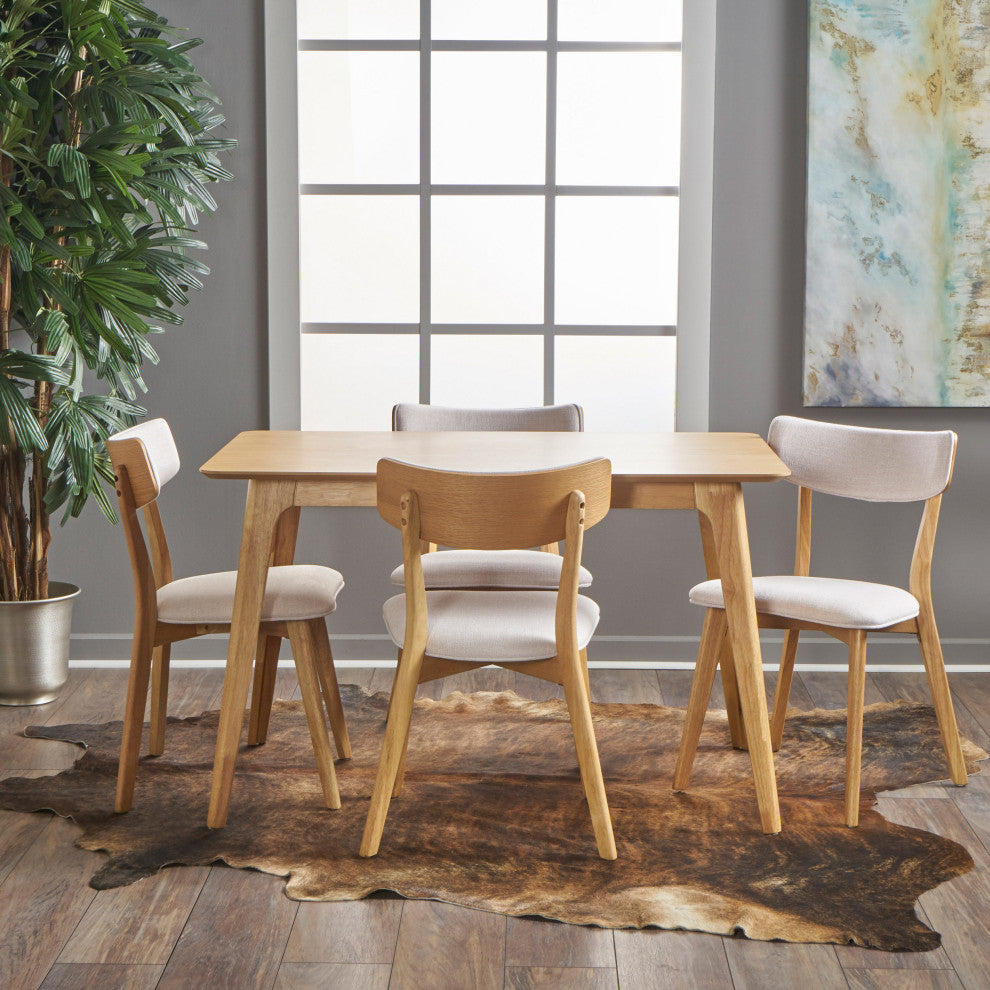 GDF Studio 5-Piece Meanda Mid Century Wood Dining Set, Light Beige