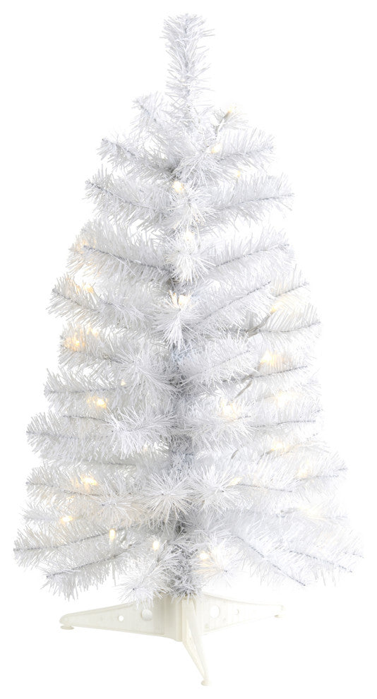 2' White Artificial Christmas Tree With 35 LED Lights and 72 Bendable Branches