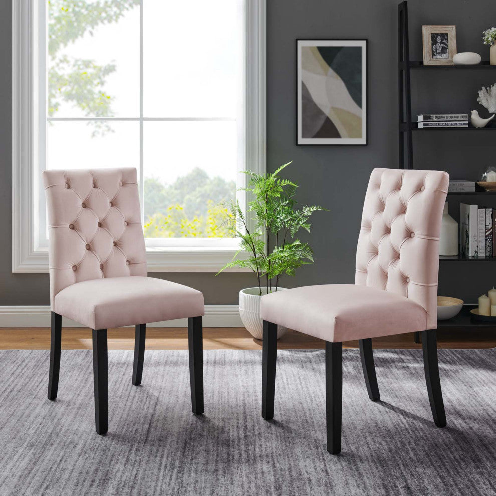 Side Dining Chair, Set of 2, Pink, Velvet, Modern, Cafe Bistro Hospitality