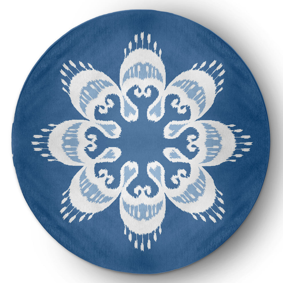 Ikat Mandala Chenille Rug, Blue, 5' Round