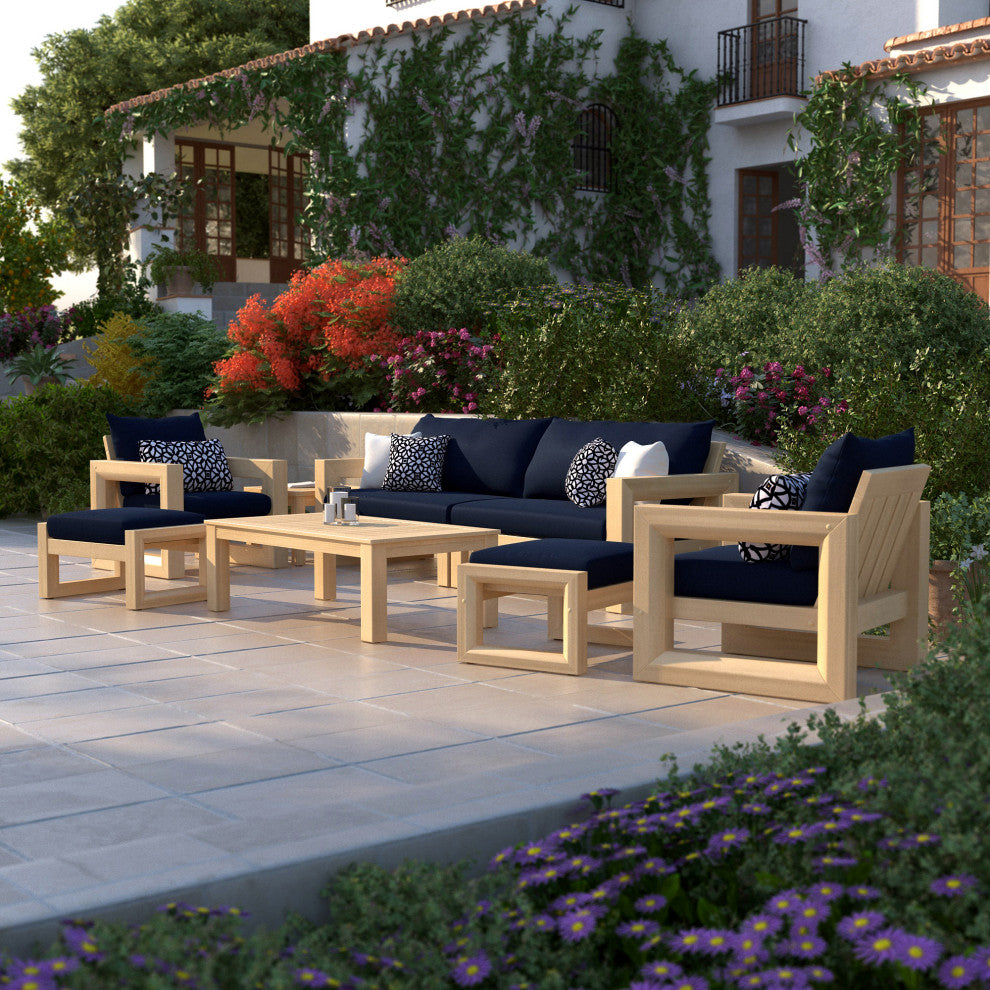 Benson 8 Piece Sunbrella Outdoor Patio Sofa and Club Chair Set, Navy Blue