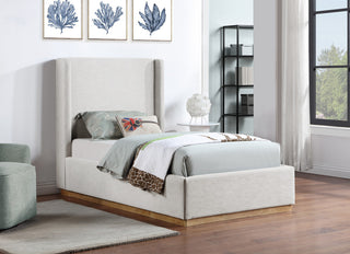 Flynn Linen Textured Fabric Full Bed, Cream, Twin