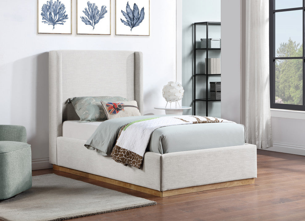 Flynn Linen Textured Fabric Full Bed, Cream, Twin