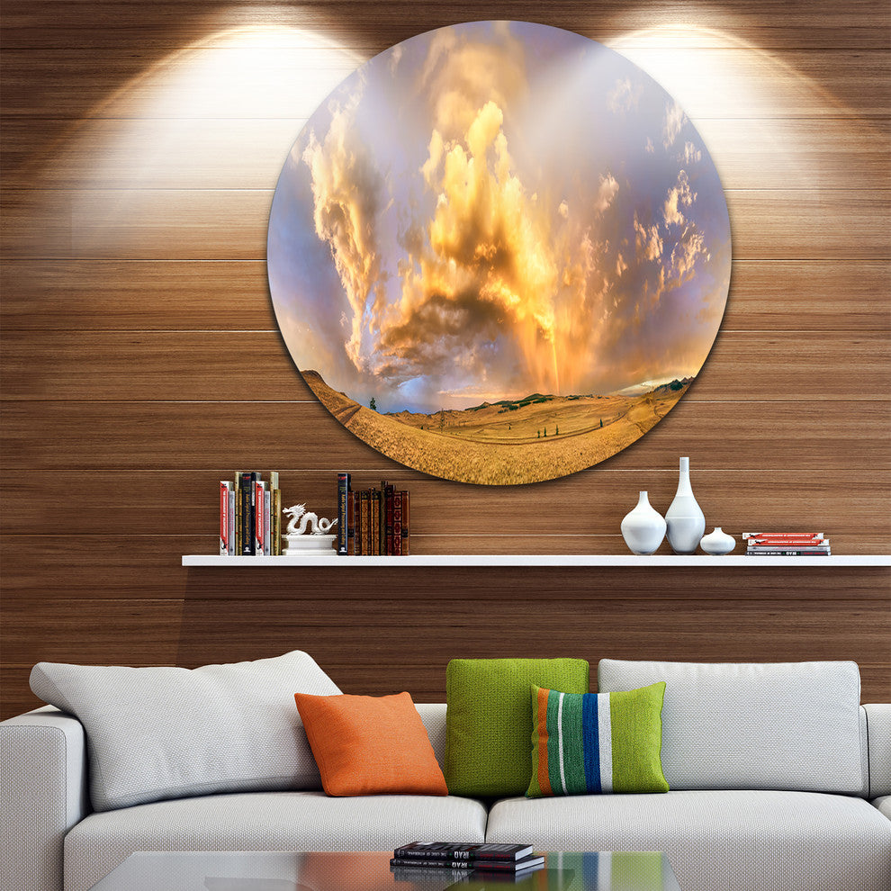 Rainbow At Sunset After Storm, Landscape Photo Round Wall Art, 38"