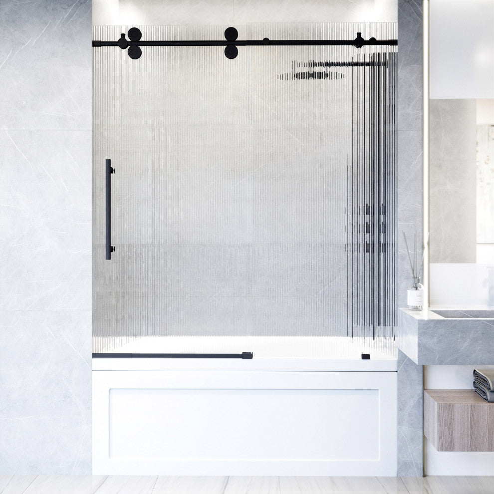 VIGO Elan 56" to 60" W x 66" H Frameless Sliding Tub Door, Left, Fluted Glass