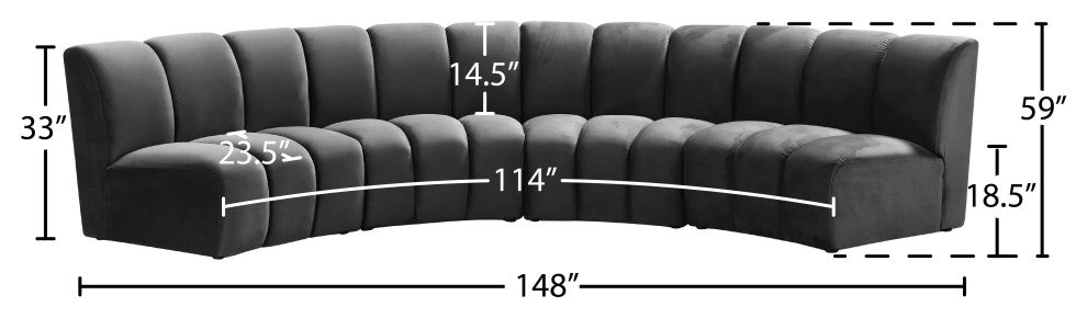 Infinity Channel Tufted Velvet Modular Chair, Gray, 4 Piece