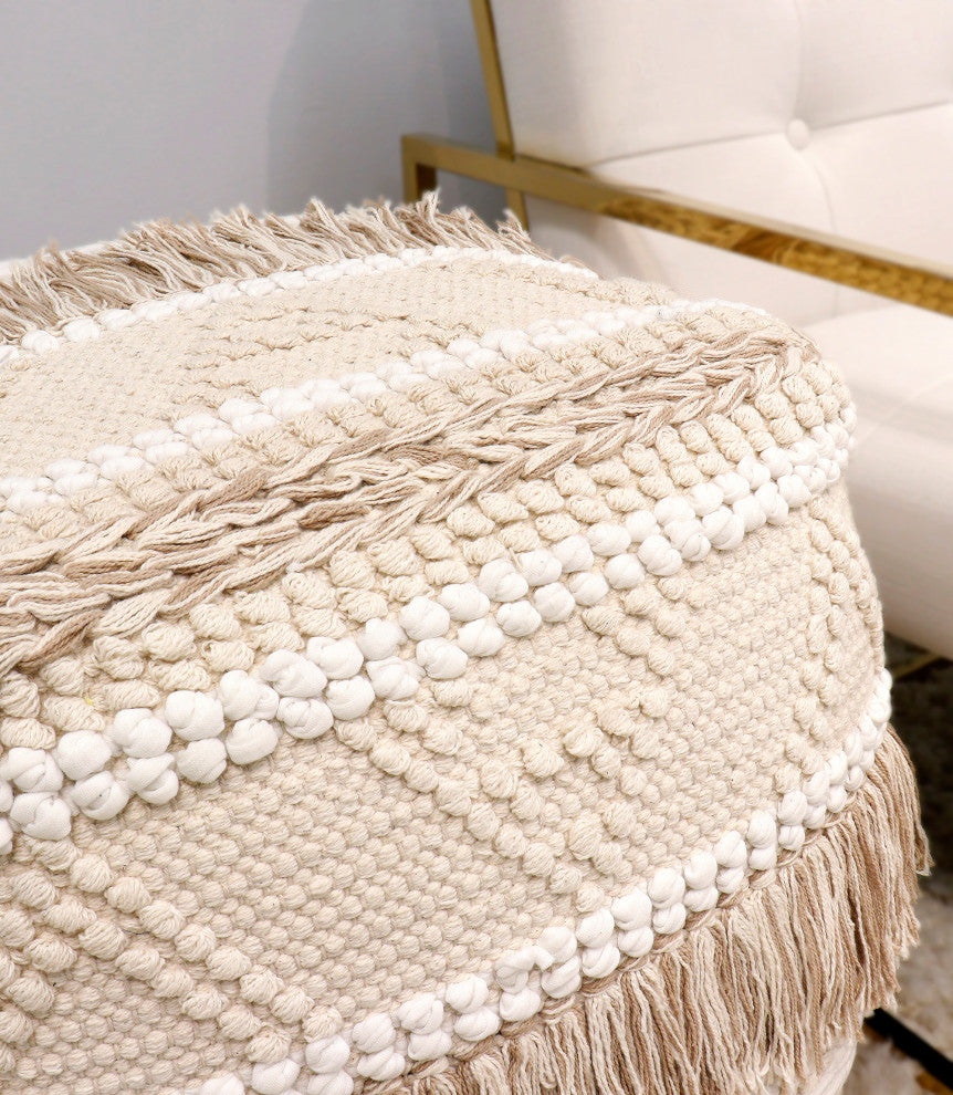 Pasargad Home Grand Canyon Premium Cotton Pouf, Beige