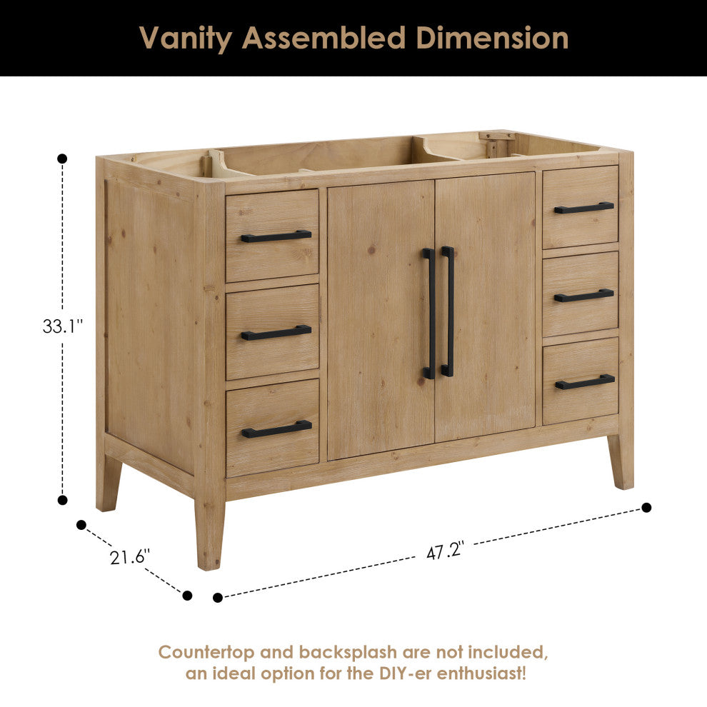 Laurel Bathroom Cabinet Vanity Base, Weathered Fir, 48", Without Mirror