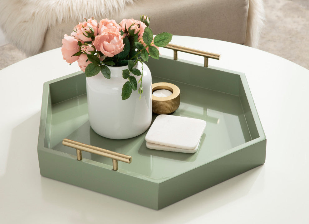 Lipton Hexagon Decorative Tray With Metal Handles, Green, 18"x18"