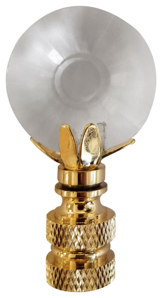 Royal Designs Sun Cut Round Lamp Finial, Clear Faceted Crystal, Polished Brass