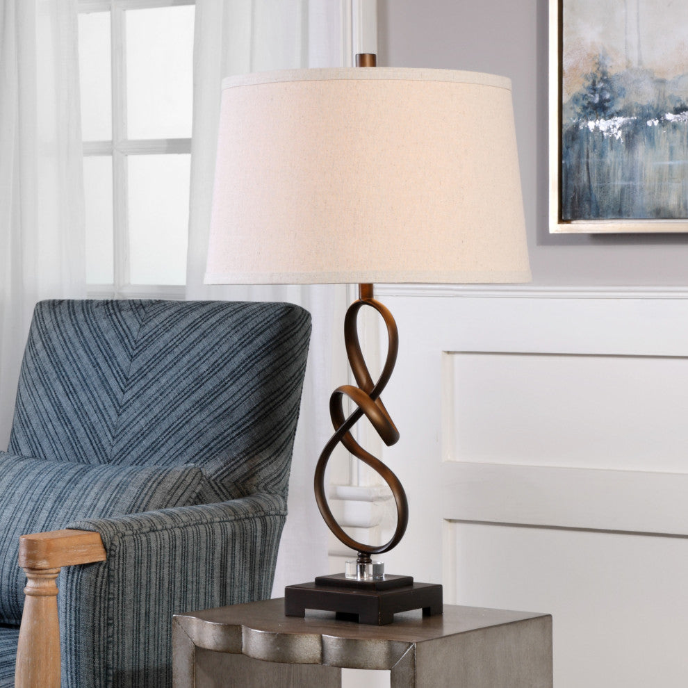 Uttermost Tenley Steel Crystal Table Lamp in Oil Rubbed Bronze and Light Beige