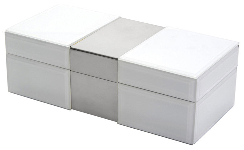 Elegant Wood And Glass Storage Box, White And Silver