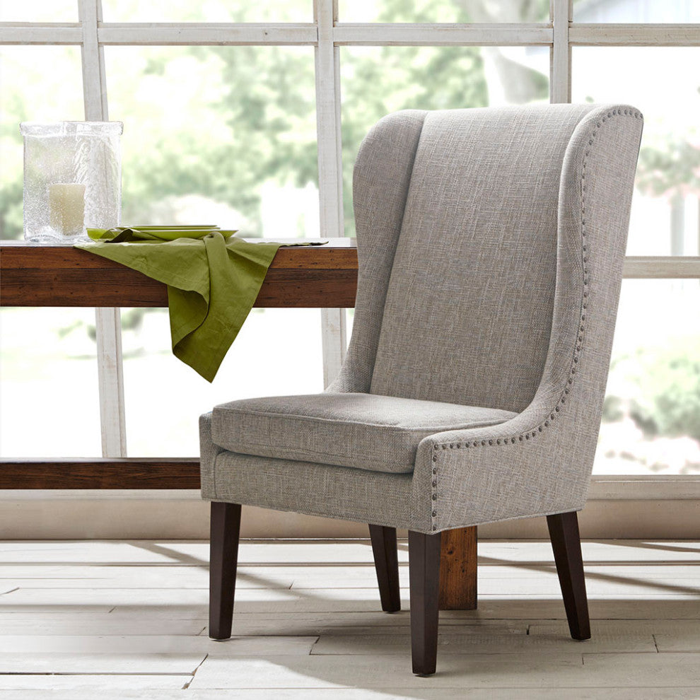 Madison Park Garbo High Winged Dining Chair, Light Grey