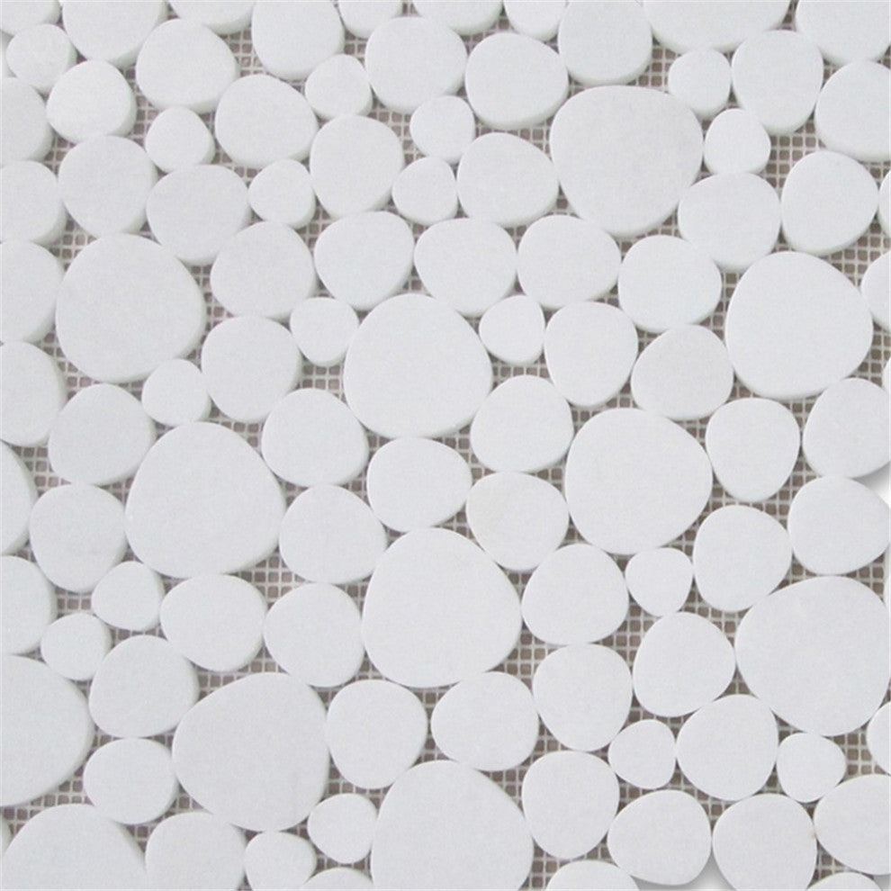 Thassos White Marble Heart Bubble Mosaic Tile Polished, 1 sheet