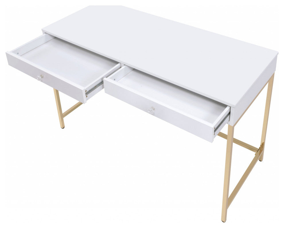 HomeRoots Sleek and Glossy White and Gold Office Desk