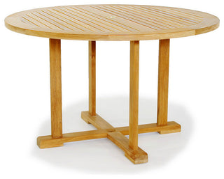 5-Piece Outdoor Patio Teak Dining Set, 60" Round Table, 4 Devon Arm Chairs